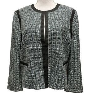 ANN TAYLOR BLACK CREAM‎ AND BLUE SHORT WOVEN TWEED JACKET SIZE 14